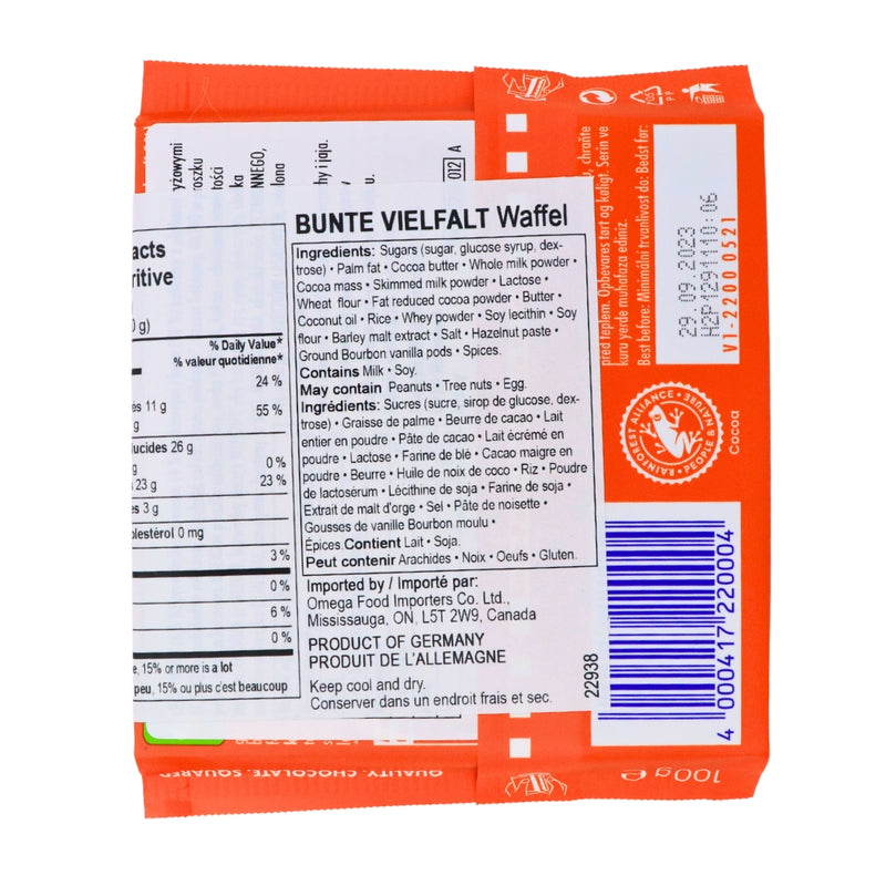 Ritter Sport Waffel - 100g Nutrition Facts Ingredients