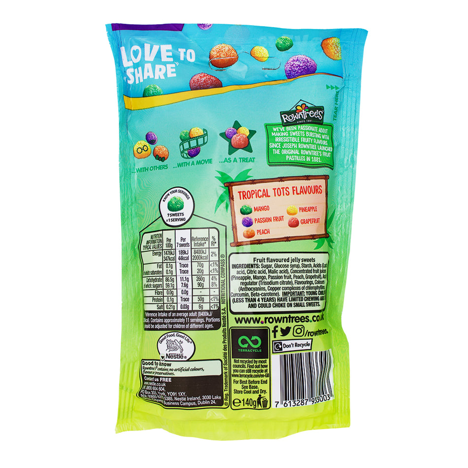 Rowntree's Jelly Tots Tropical - 140g Nutrition Facts Ingredients - Gummies - Vegan Candy 