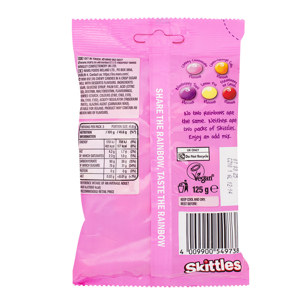 Skittles Desserts Candies (UK) - 125g  Nutrition Facts Ingredients