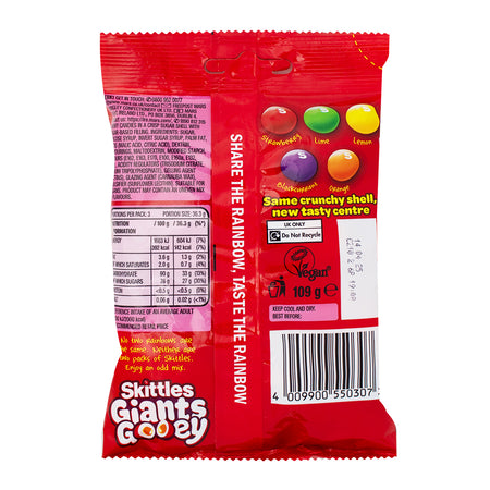 Skittles Giants Gooey Candy (UK) - Skittles Giants Gooey Candy (UK) - 109g  Nutrition Facts Ingredients