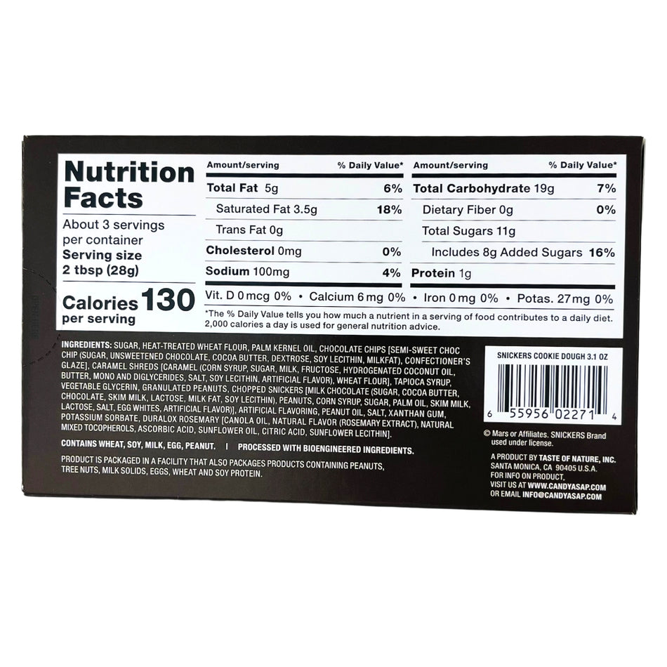 Snickers Cookie Dough - 3.1oz Nutrition Facts Ingredients