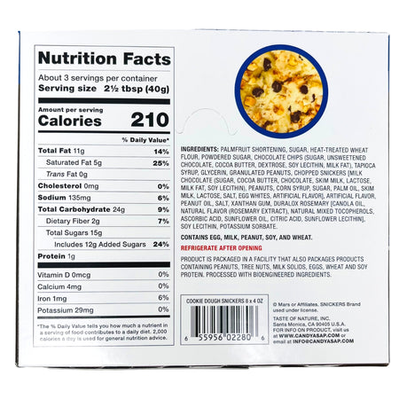 Snickers Spoonable Cookie Dough - 4oz Nutrition Facts Ingredients