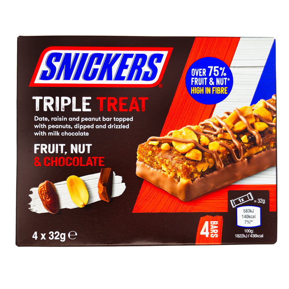 Snickers Triple Treat Fruit & Nut 4pk (UK) - 128g - British Chocolate