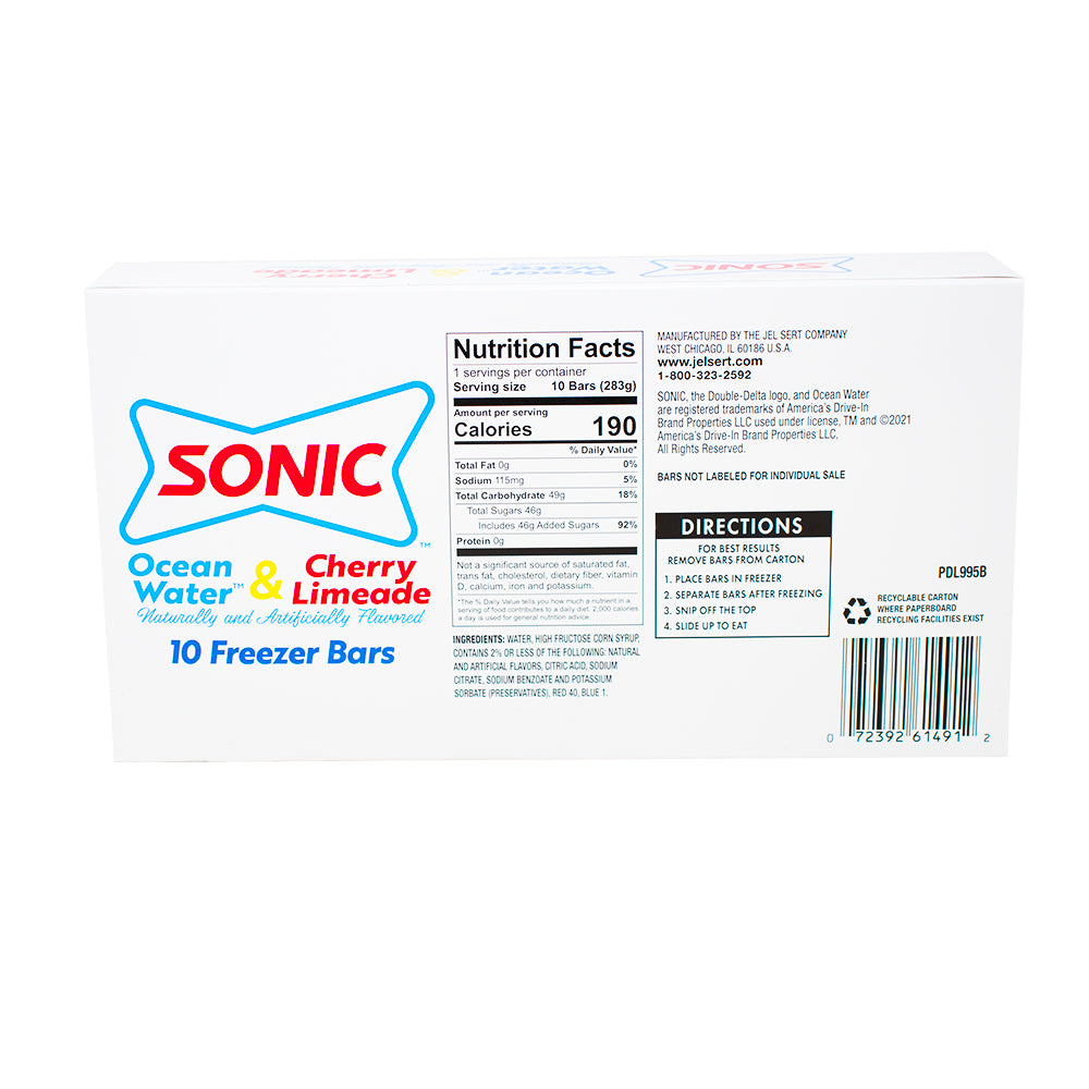 Sonic Freezer Pops 10ct - 283.5g  Nutrition Facts Ingredients - Sonic Freezer Pops - Freezie - Freezer Pops - Sonic - Sonic Candy