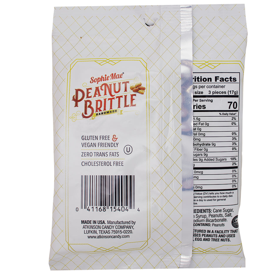 Sophie Mae Peanut Brittle - 4oz Nutrition Facts Ingredients-Peanut Brittle-Peanut Candy-Sophie Mae