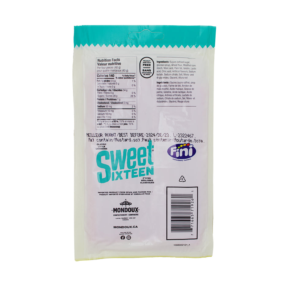 Sweet Sixteen Sour Strawberry Filled Licorice - 100g Nutrition Facts Ingredients