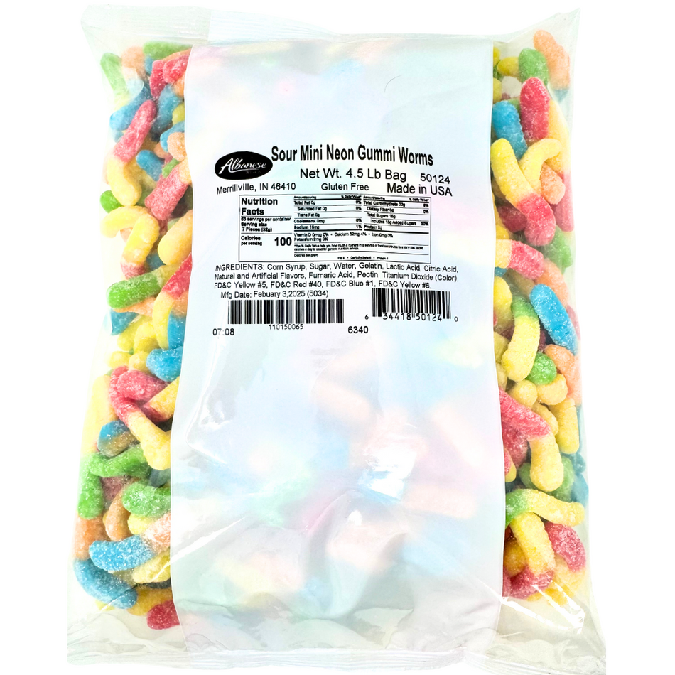 Albanese Sour Mini Neon Gummi Worms - 4.5lb