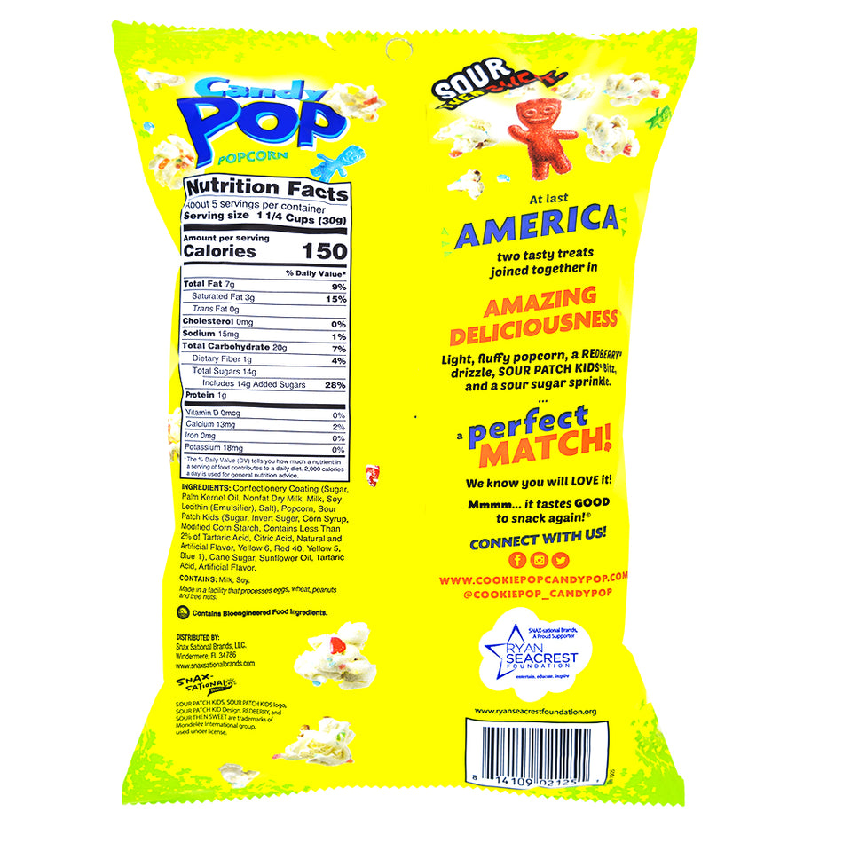 Candy Pop Sour Patch Kids Drizzled Popcorn - 149g  Nutrition Facts Ingredients
