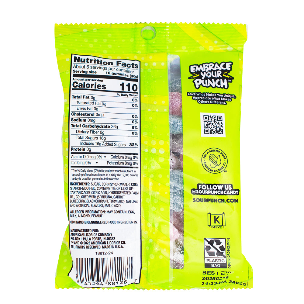 Sour Punch Gummies - 191g  Nutrition Facts Ingredients - sour candy