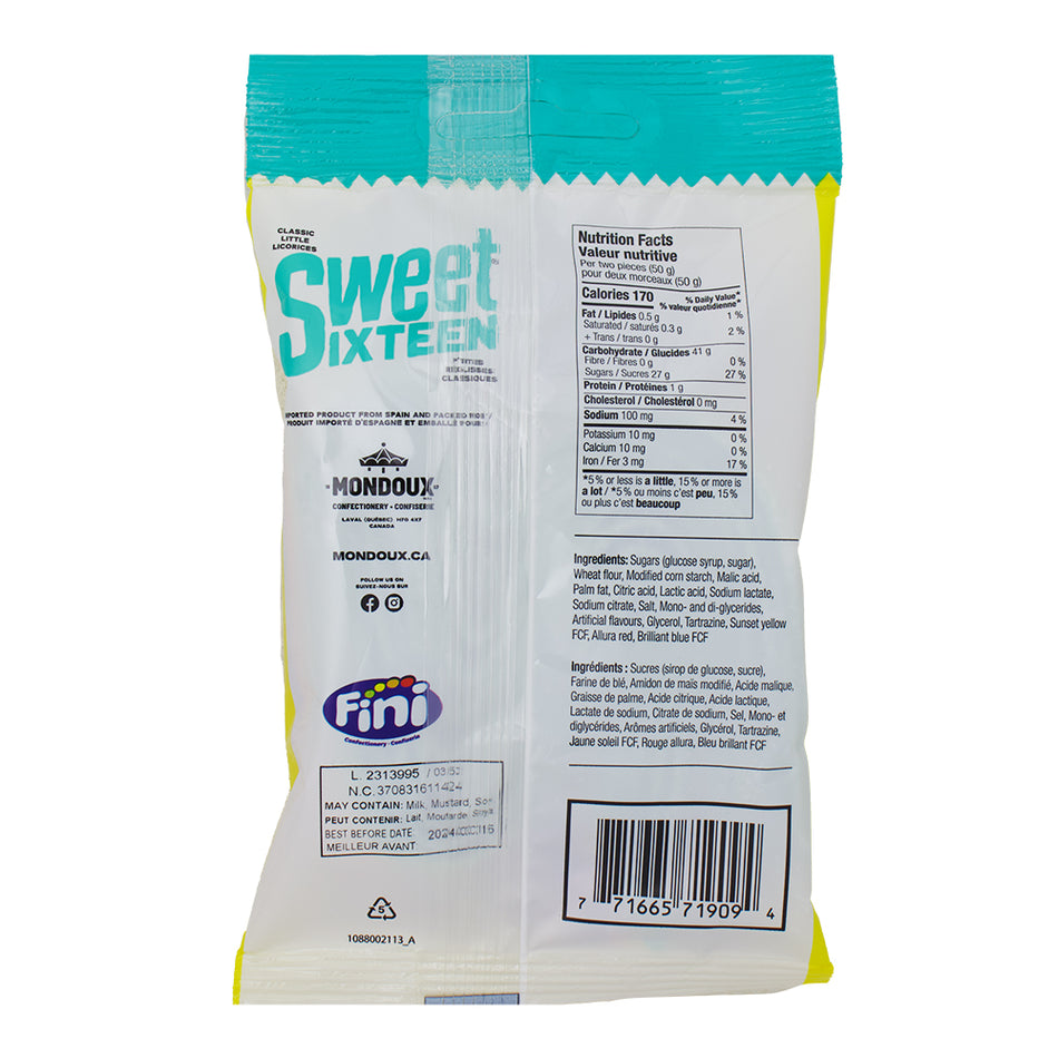 Sweet Sixteen Sour Ribbon - 125g Nutrition Facts Ingredients