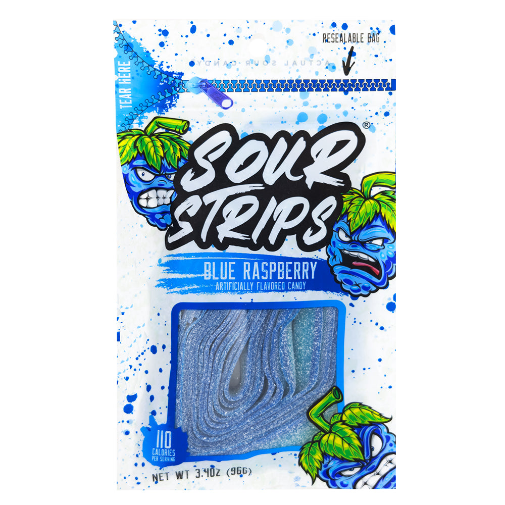 Sour Strips Blue Raspberry - 96g | Candy Funhouse US