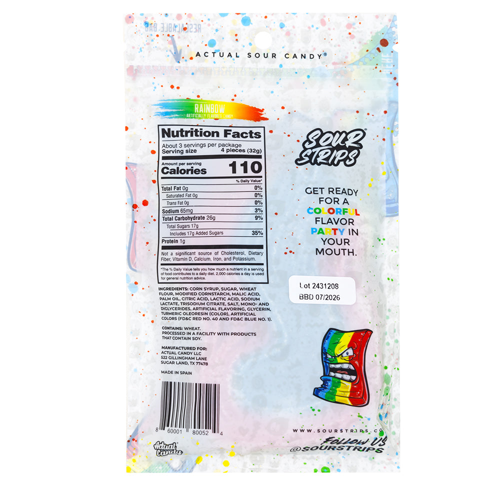 Sour Strips Rainbow - 96g   Nutrition Facts Ingredients
