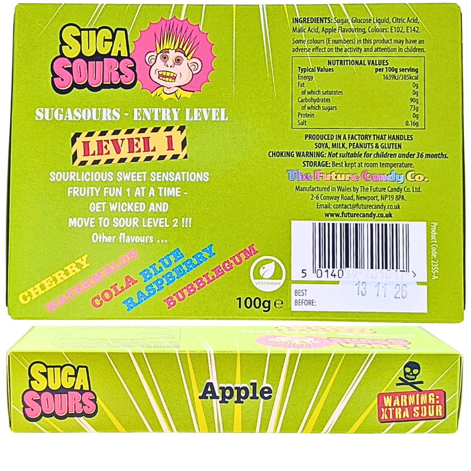 Sourlicious Suga Sours Apple Hard Candy Theatre Box - 100g