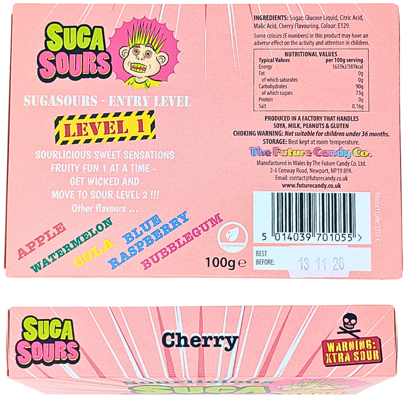 Sourlicious Suga Sours Cherry Hard Candy Theatre Box - 100g