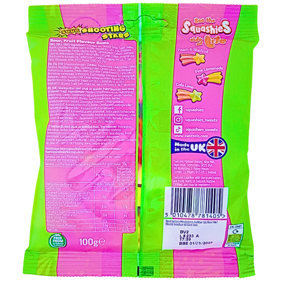 Squashies Sour Shooting Stars (UK) - 100g