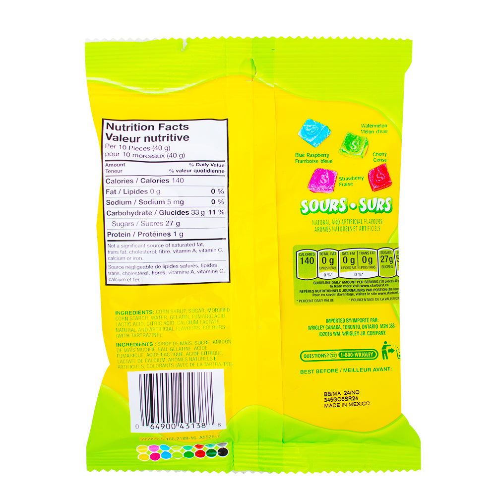 Starburst Gummies Sours - 164g  Nutrition Facts Ingredients