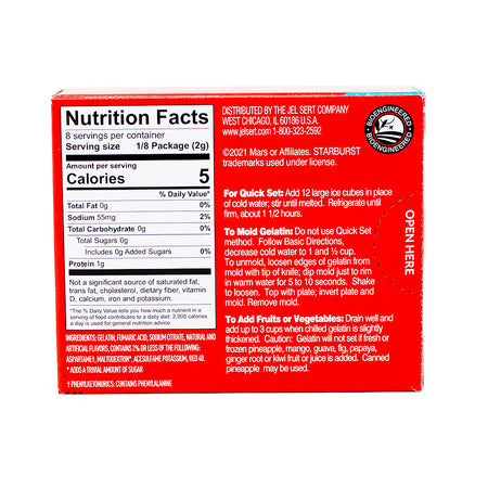 Starburst Sugar Free Gelatin Cherry - 17.7g  Nutrition Facts Ingredients