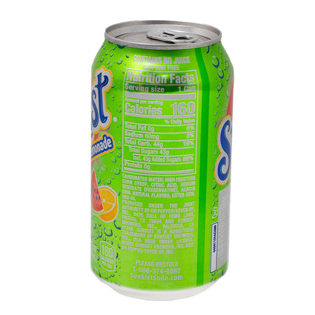 Sunkist Watermelon Lemonade Soda - 355mL   Nutrition Facts Ingredients