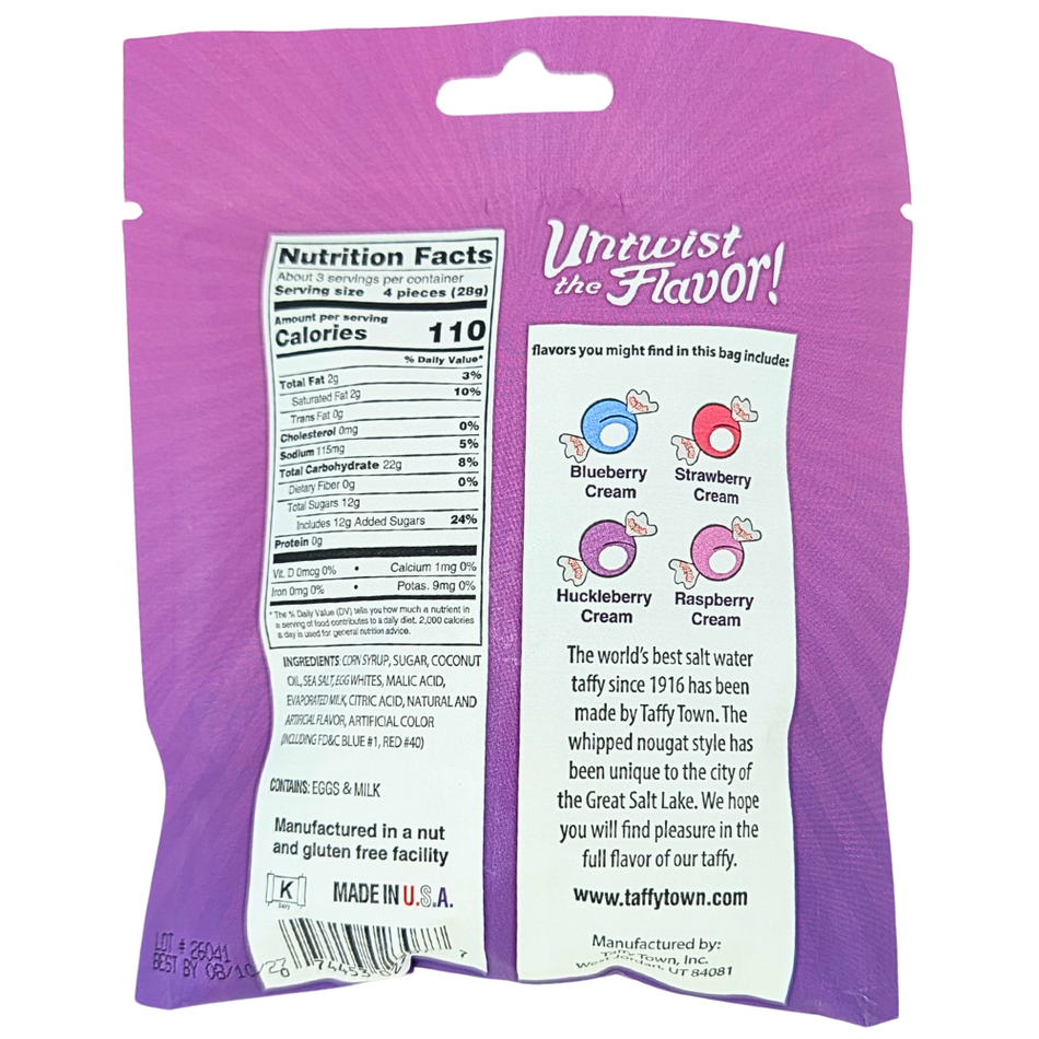 Taffy Town Salt Water Taffy - Berries & Cream - 3.5oz