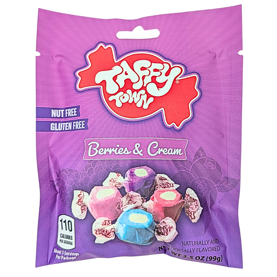 Taffy Town Salt Water Taffy - Berries & Cream - 3.5oz