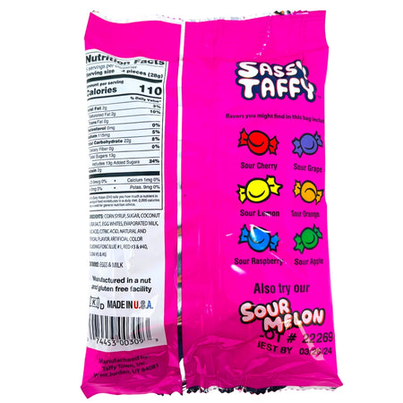 Taffy Town Sassy Taffy - 4.5oz Nutrition Facts Ingredients-Taffy-Sour Candy