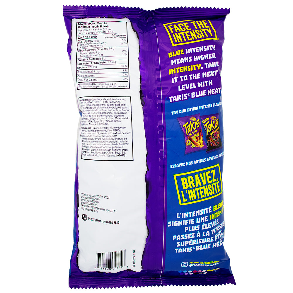 Takis Blue Heat Tortilla Chips - Limited Edition 260g  Nutrition Facts Ingredients