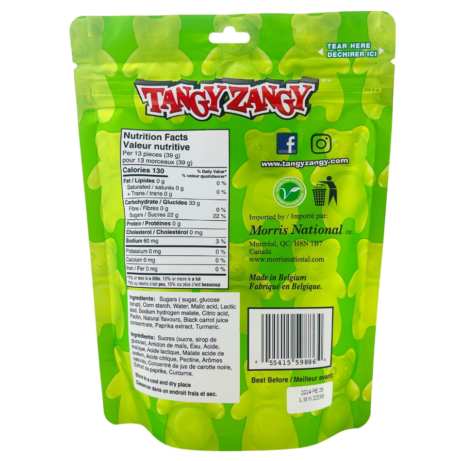 Tangy Zangy Sour Bears Candy - 226g Nutrition Facts Ingredients