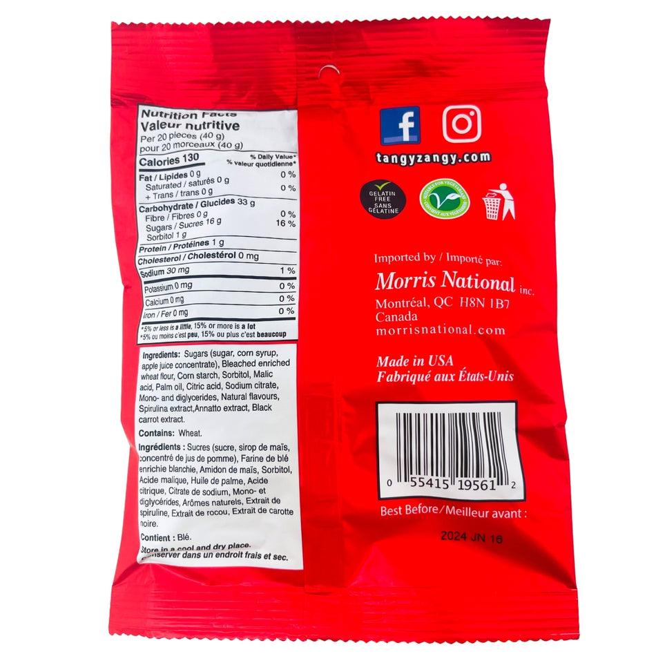 Tangy Zangy Sour Wild Fruit Squares 127g Nutrition Facts Ingredients - Sour Candy