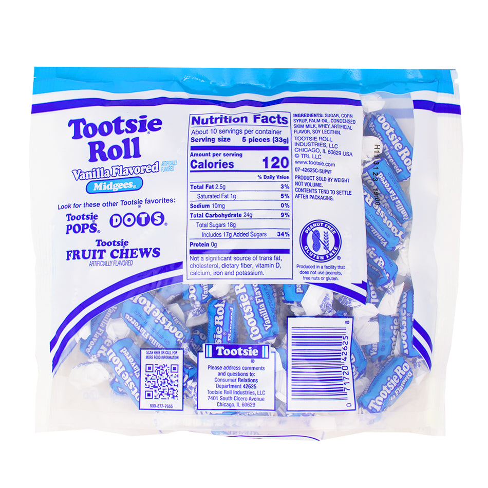 Tootsie Roll Vanilla Midgees - 12oz Nutrition Facts Ingredients -Old Fashioned Candy - Stocking Stuffer Ideas 