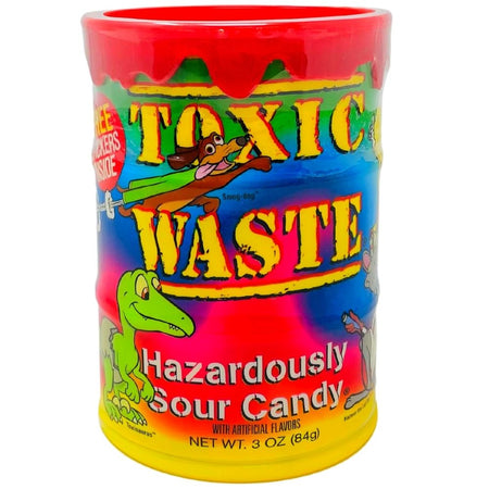 Toxic Waste Tie Dye Bank - 3oz, Toxic Waste Tie Dye Bank, Colorful sourness, Groovy storage solution, Intense sour candies, Vibrant tie-dye colors, Mind-boggling flavors, Tangy paradise, Retro flair, Sour stash, Burst of sour delight, toxic waste, toxic waste candy, sour candy