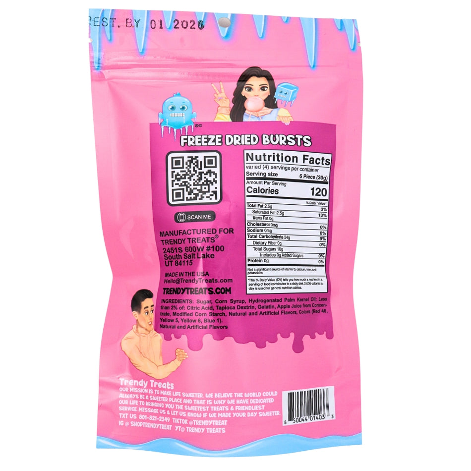 Trendy Treats Freeze Dried Starburst - 4oz Nutrition Facts Ingredients - freeze dried candy