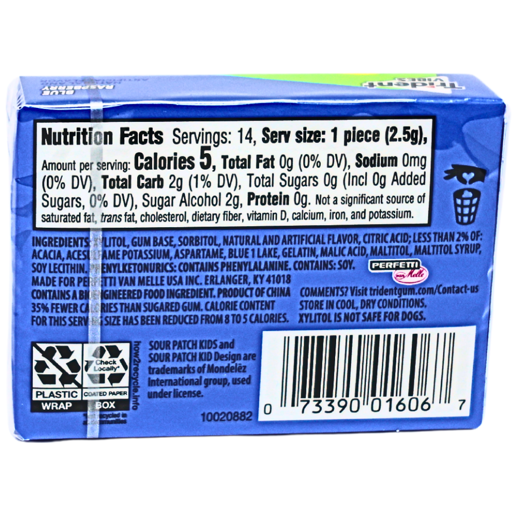 Trident Gum Blue Raspberry Trident Vibes Sour Patch Kids Blue Raspberry 14pcs | Candy Funhouse US