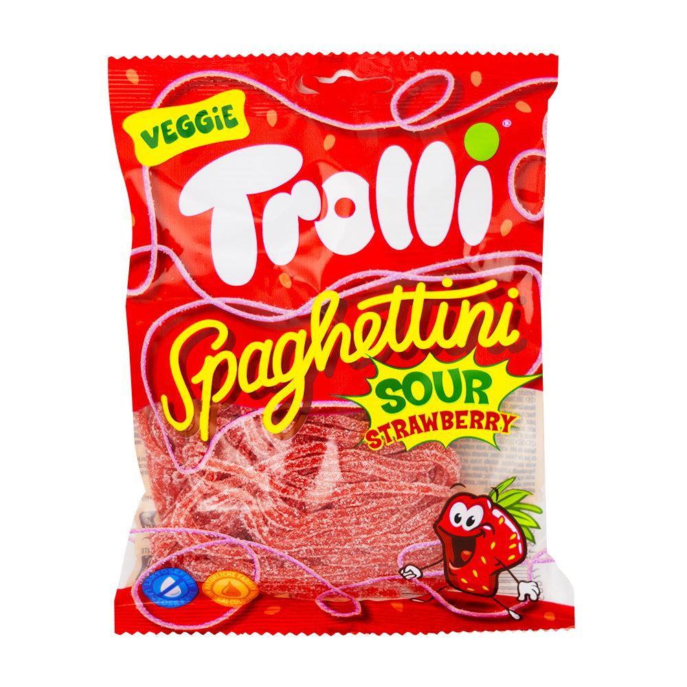 Trolli Spaghettini Sour Strawberry (Germany) - 100g - Vegan Candy - German Candy