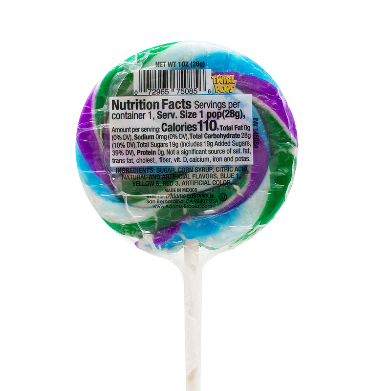 Adam & Brooks Mermaid Twirl Pops - 1oz Nutrition Facts Ingredients-Old Fashioned Candy-Lollipops 