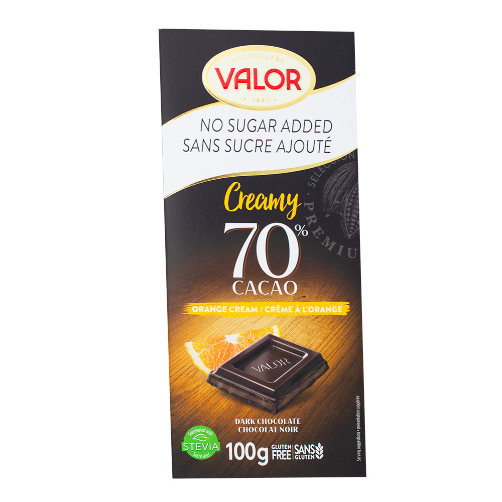Valor Creamy Dark Chocolate Orange Cream  No Sugar Added -100 g