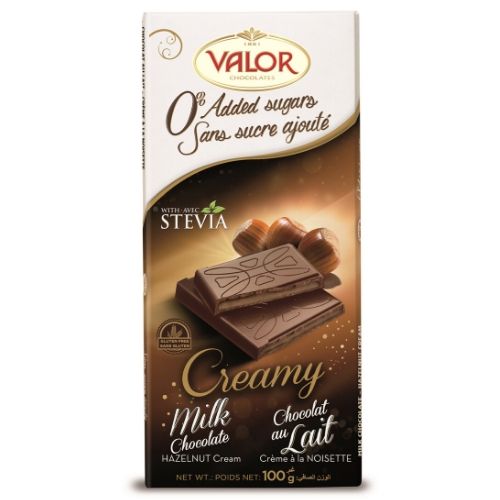 Valor Creamy Milk Chocolate Hazelnut Cream Sugar Free-100 g-sugar free chocolate-chocolate bar-Milk chocolate-hazelnut chocolate