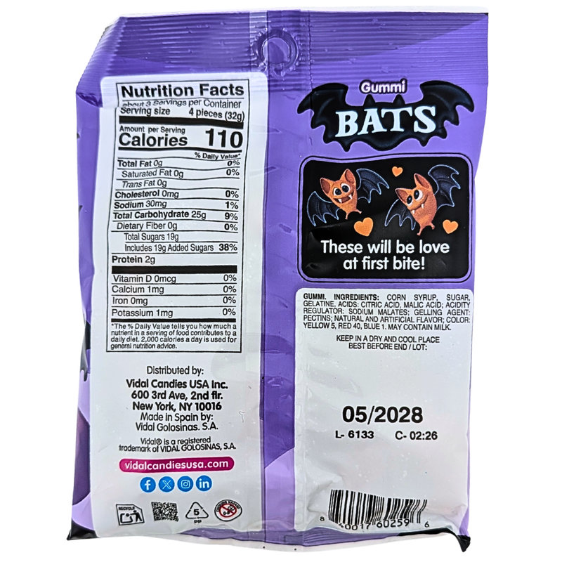 Vidal Gummi Bats Peach & Blackcurrant - 3.5oz