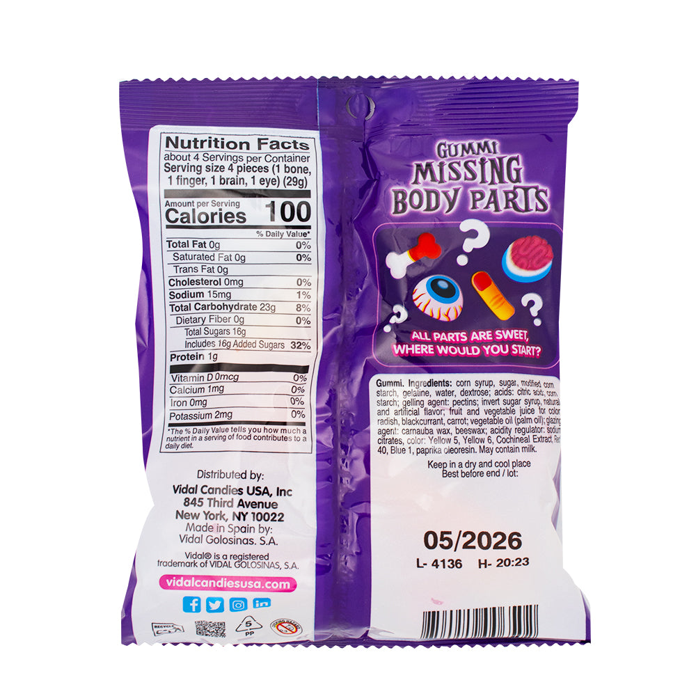 Halloween Vidal Missing Body Parts - 4.5oz  Nutrition Facts Ingredients