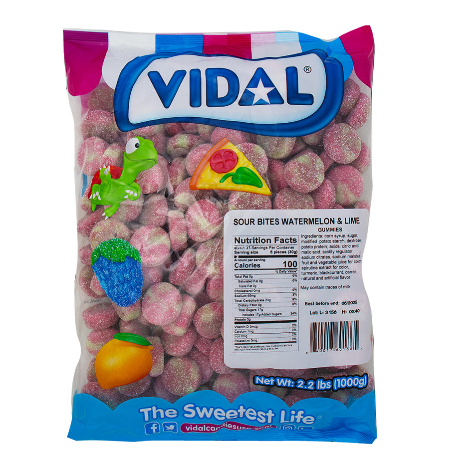Vidal Sour Bites Watermelon & Lime Candy - 2.2lbs - Bulk Candy