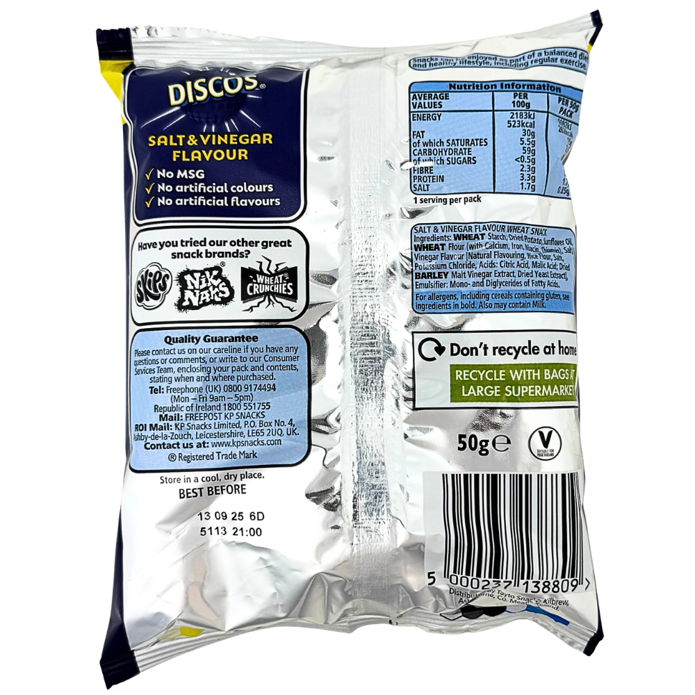 Walkers Discos Salt & Vinegar Chips (UK) - 50g