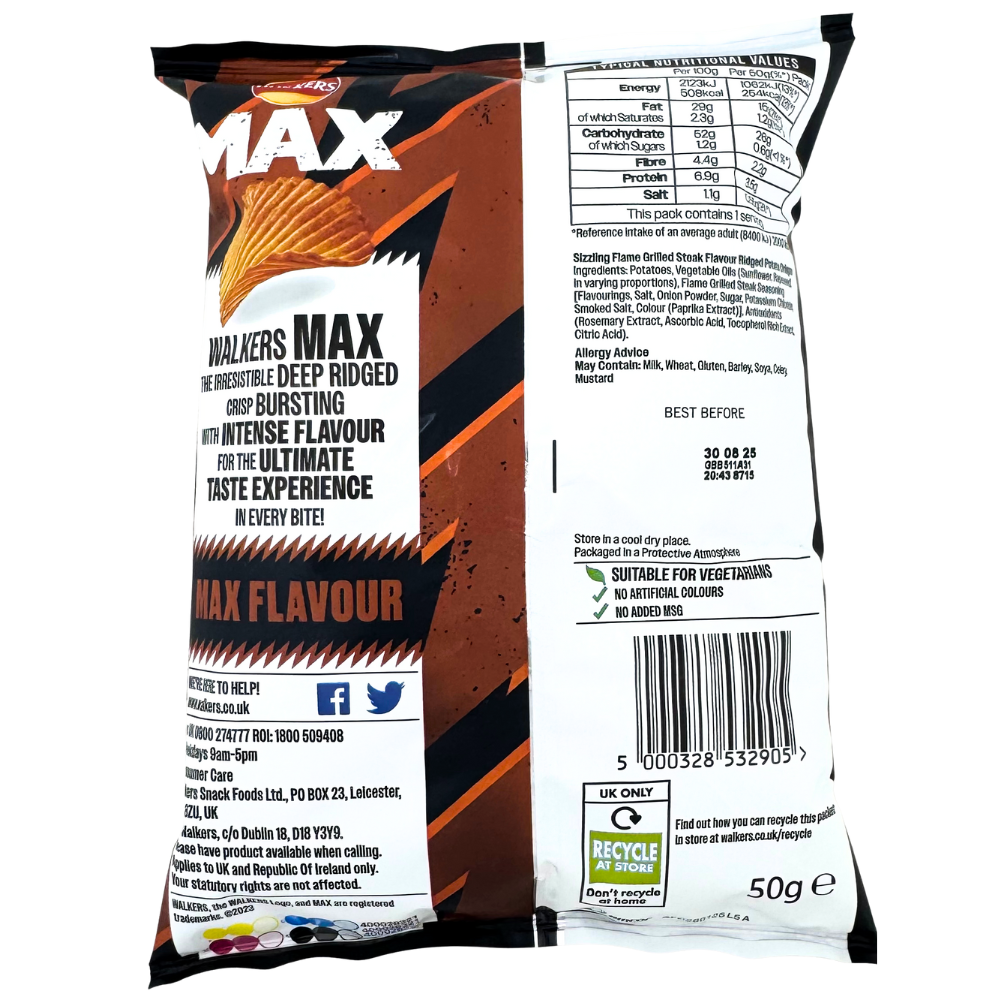 Walkers Max Flame Grilled Steak Chips (UK) - 50g