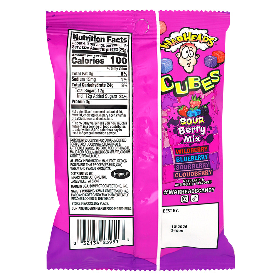 Warheads Sour Berry Mix Cubes - 127g   Nutrition Facts Ingredients
