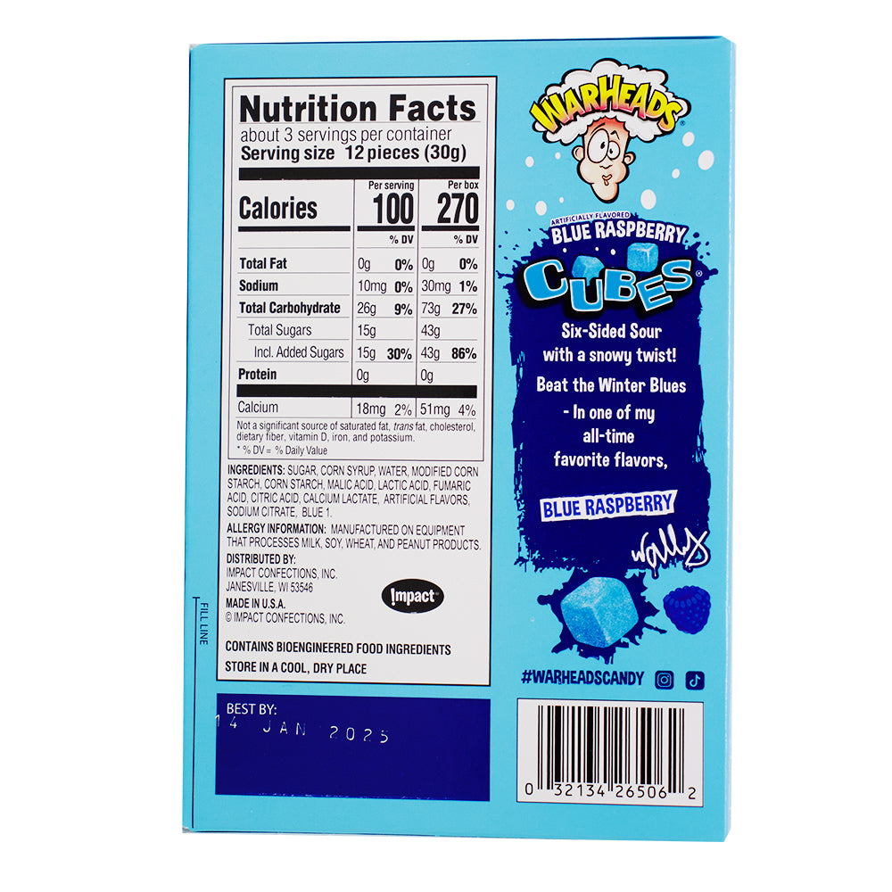 Warheads Blue Raspberry Blizzard Cubes Christmas - 3oz | Candy Funhouse ...