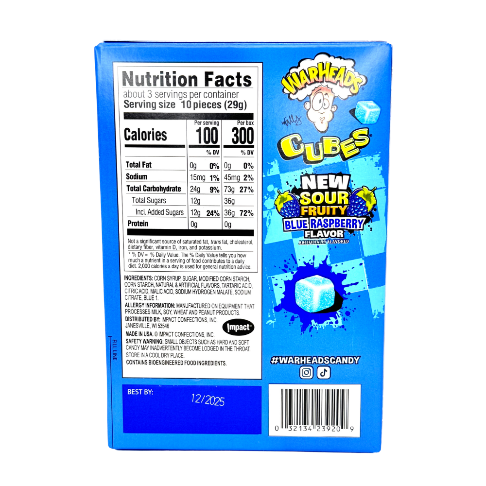 Warheads Chewy Cubes Blue Raspberry Theatre Box - 3oz