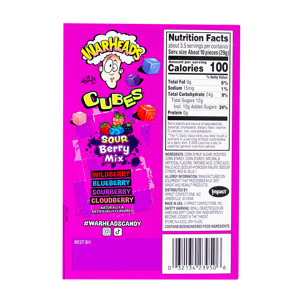 Warheads Theatre Box Berry Cubes - 99g  Nutrition Facts Ingredients
