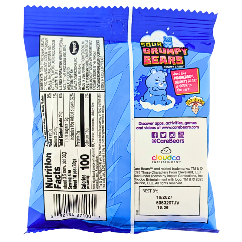  Nutrition Facts IngredientsWarheads Sour Grumpy Bears - 4.5oz - Warheads - Warheads Candy - Warheads Sour Candy - Sour Candy - Warheads Sour Grumpy Bears - Warheads Grumpy Bears