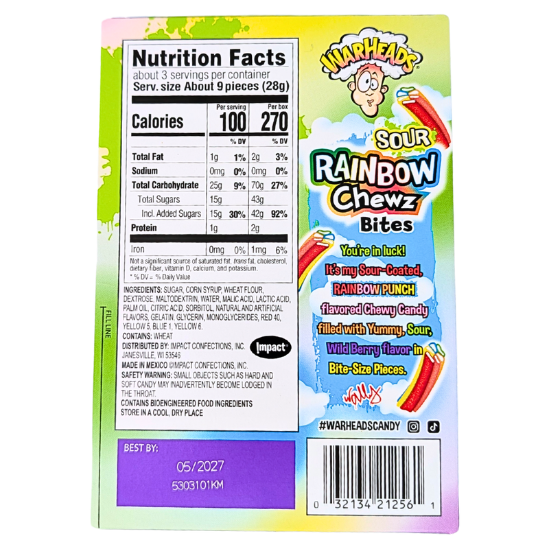 Warheads Sour Rainbow Chewz Bites Theater Box - 3oz