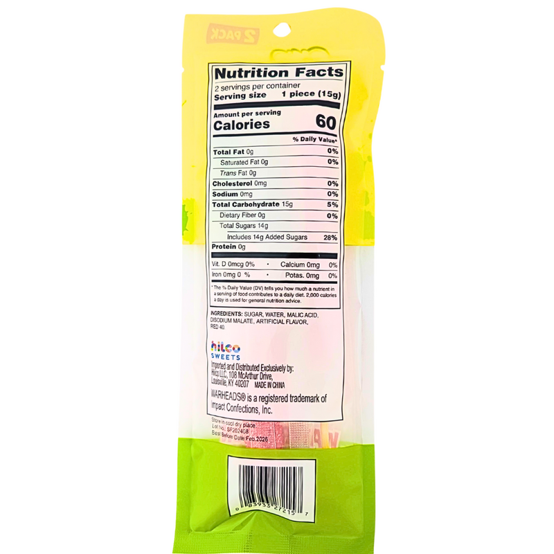 Warheads Sour Rock Candy Sticks - 30g