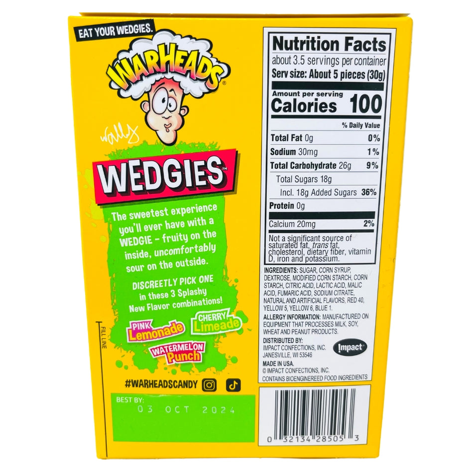 Warheads Wedgies Theater Box - 3.5oz Nutrition Facts Ingredients-Warheads Wedgies Theater Box -Most sour candy in the world