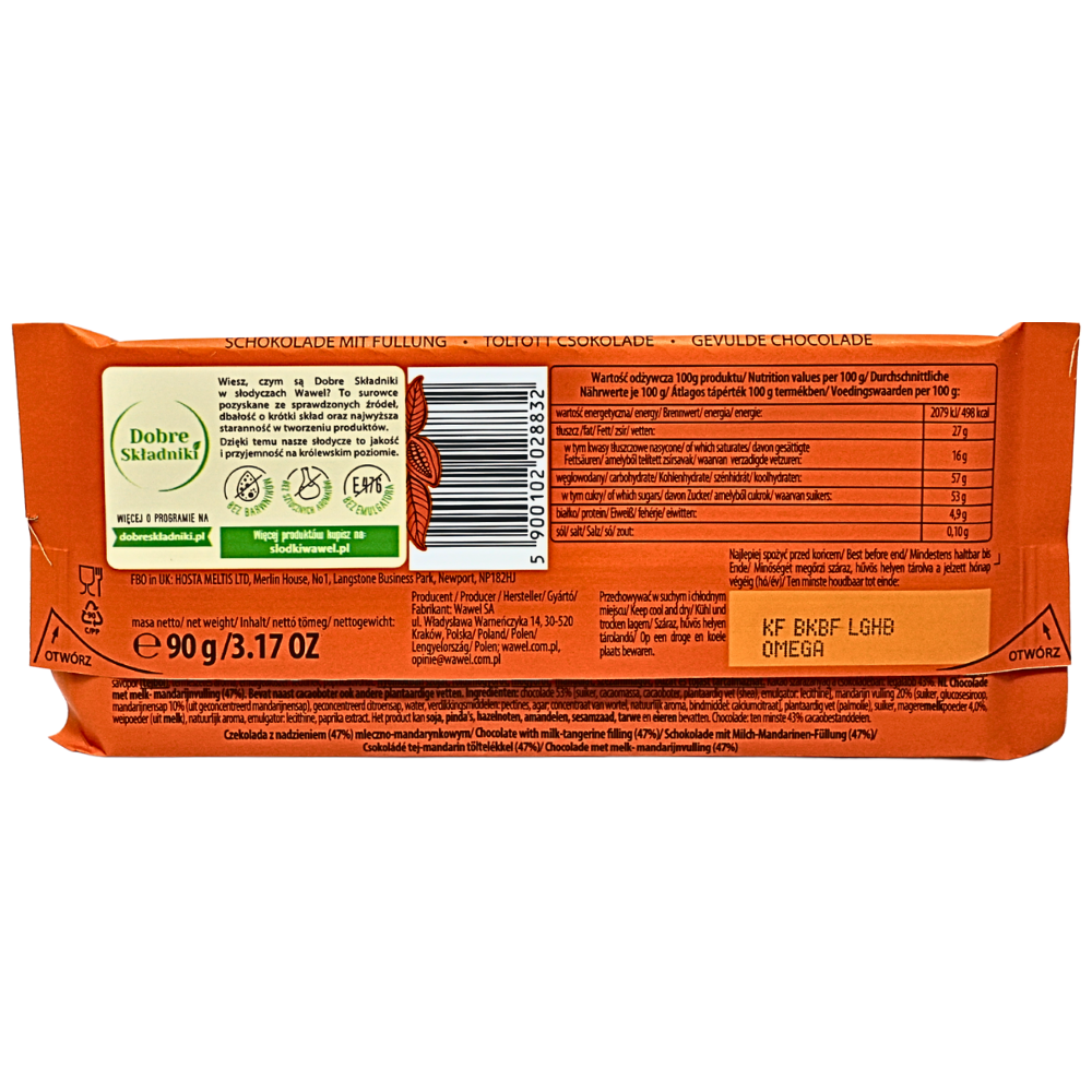 Wawel Tangerine Filled Chocolate (Poland) - 90g